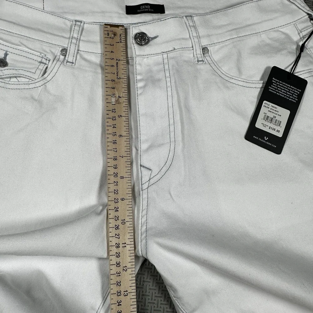 NEW True Religion Jeans Mens 36x32 (Fits 38) White Denim Geno Relaxed Slim $159